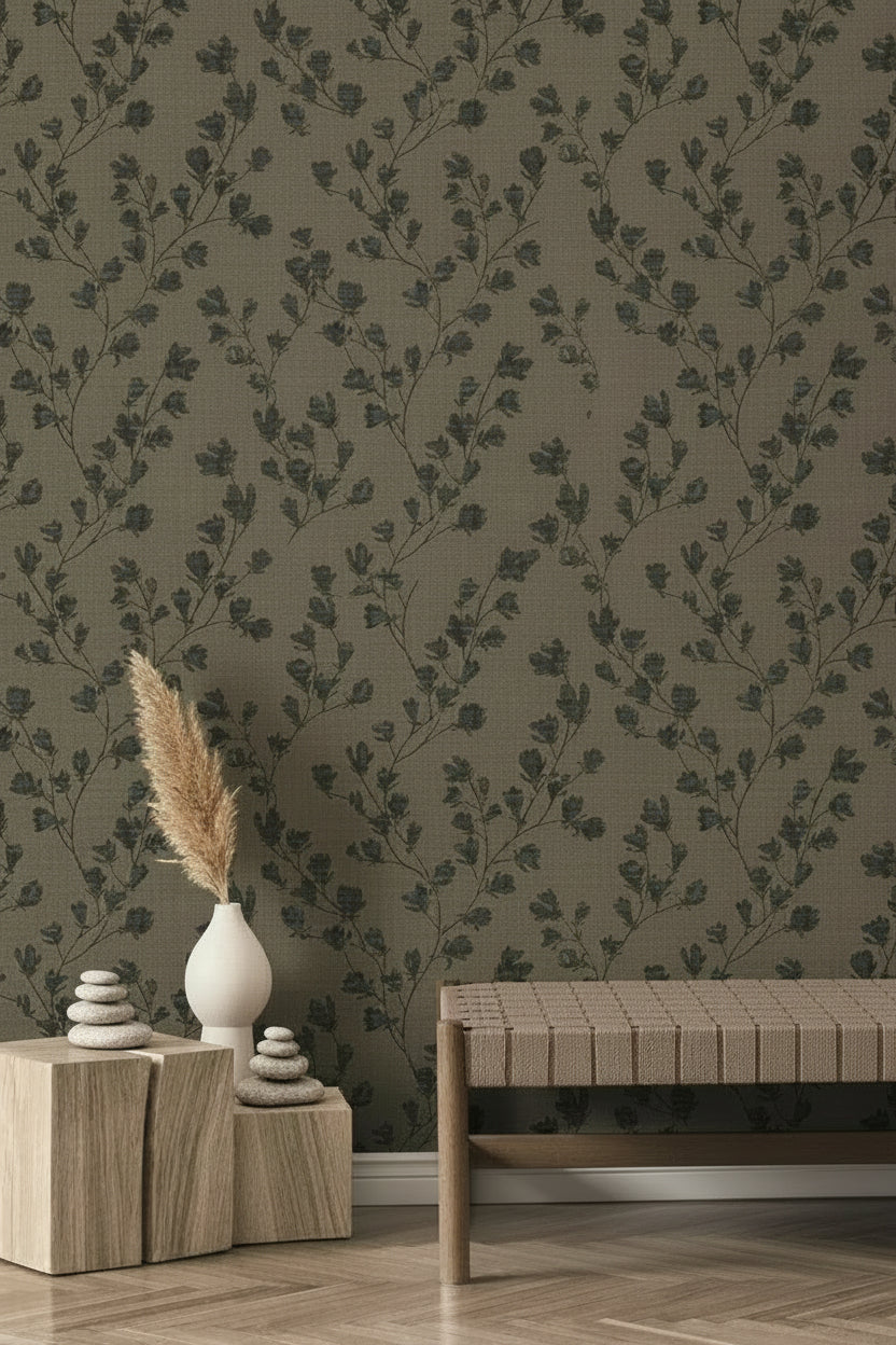 Papier peint floral Lina Nature – Taupe & Gris - Revêtement Maroc