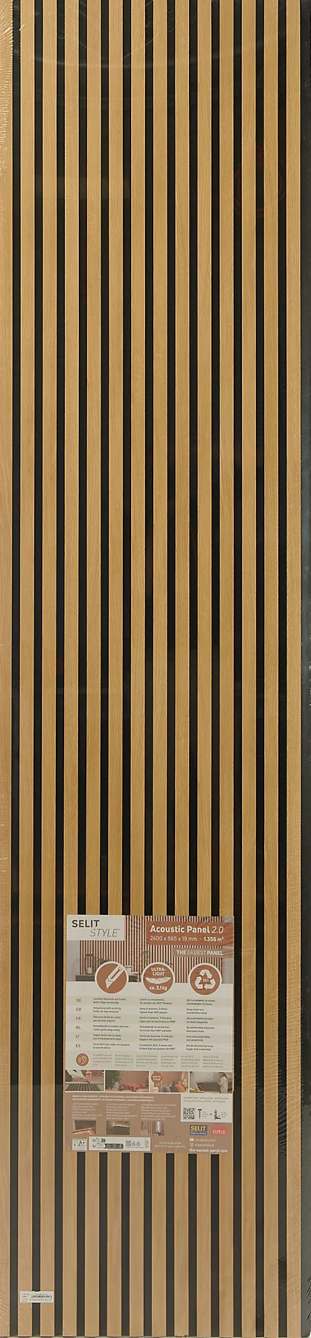 SELITSTYLE® The Easiest Panel – Panneau acoustique PET Light Oak 2400 × 565 × 19 mm
