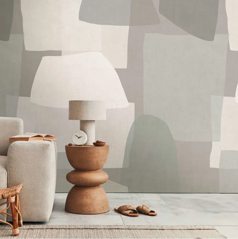 Papier Peint Abstrait Minéral – Élégance Contemporaine aux Tons Naturels - Revêtement Maroc