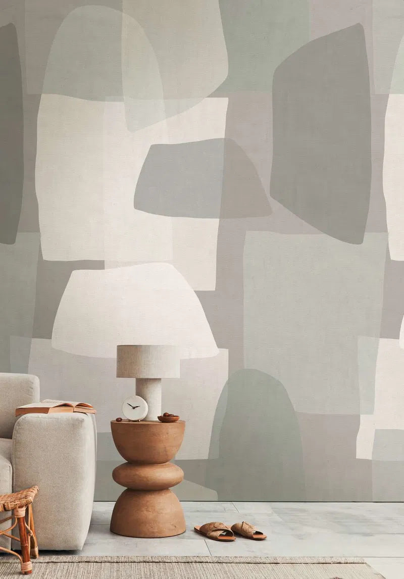 Papier Peint Abstrait Minéral – Élégance Contemporaine aux Tons Naturels - Revêtement Maroc
