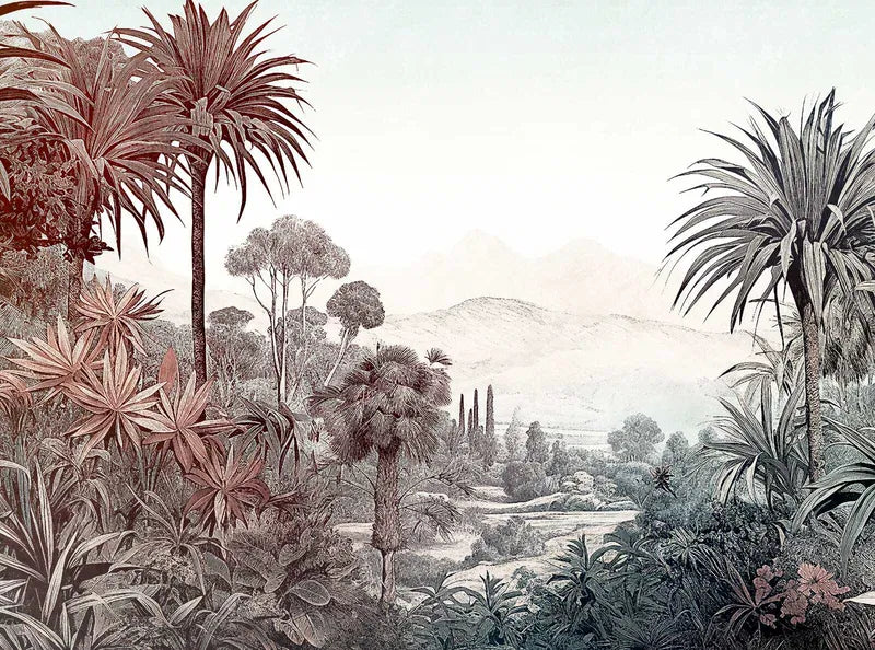 Papier peint panoramique Jungle Tropicale Vintage - Revêtement Maroc