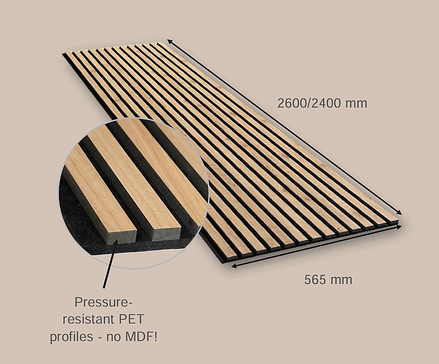 SELITSTYLE® The Easiest Panel – Panneau acoustique PET Dark Oak 2400 × 565 × 19 mm