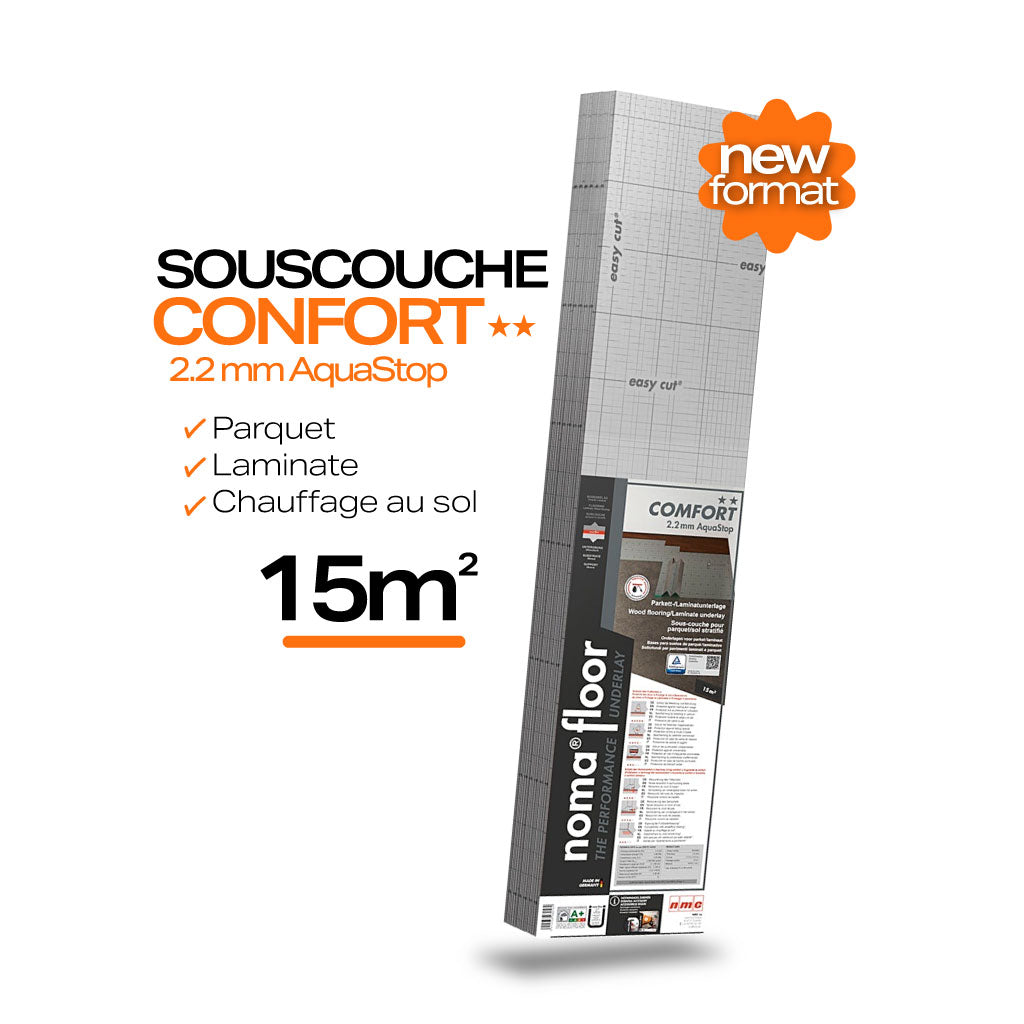 Confort Sous-couche anti humidité et anti bruit 2.2mm pour parquet massif et stratifié - Revêtement Maroc