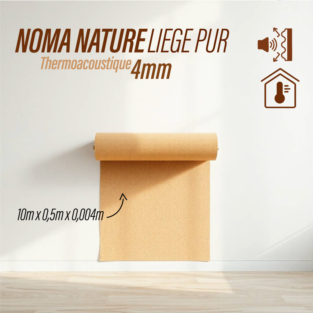 Rouleau d'isolation en liège naturel (5m*0,5m=2,5m²) épaisseur 4mm - Revêtement Maroc