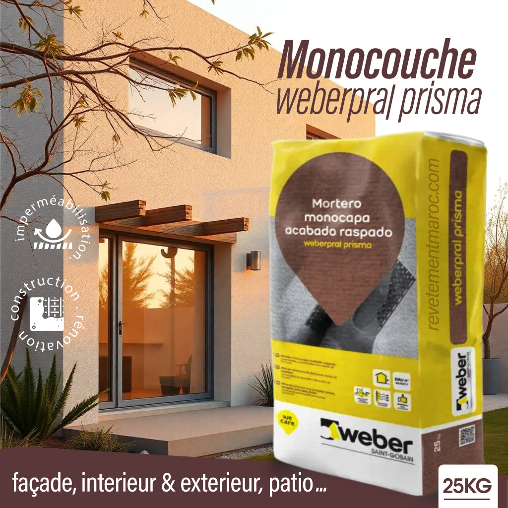 Revêtement monocouche Weberpral Prisma finition au choix 25kg - Revêtement Maroc